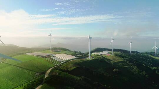山脉上的新能源风力发电航拍镜头