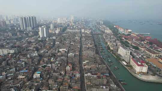 广西北海城市风光大海海洋渔船航拍