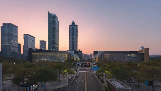 深圳音乐厅与图书馆日转夜延时夜景视频素材模板下载