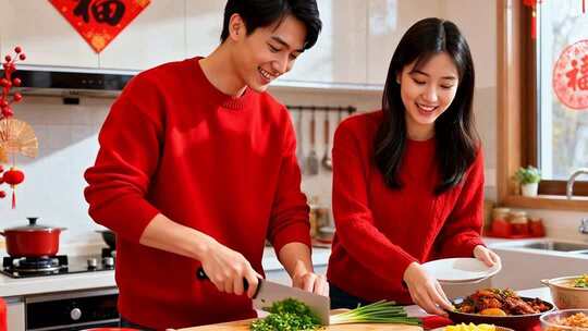 新年情侣温馨浪漫家庭家人春节人物