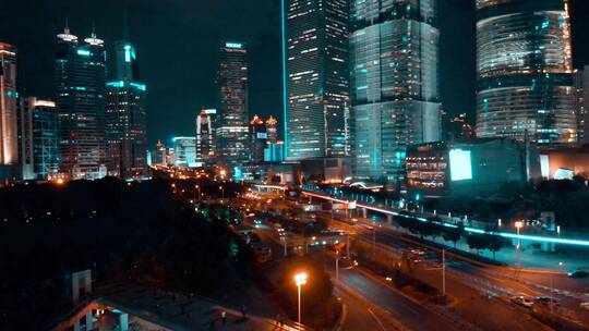 上海CBD夜景航拍风光视频素材模板下载