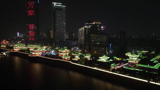 江西南昌城市夜景灯光地标建筑航拍