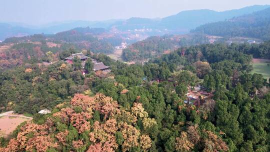 4k航拍四川绵阳市云台观秋季阳光唯美风景