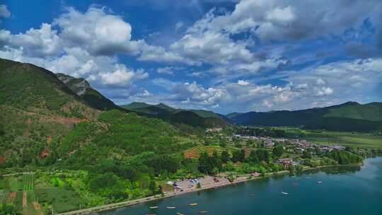 丽江泸沽湖风景HDR航拍