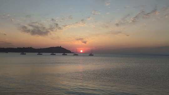 蓬莱海边日落晚霞夕阳实拍
