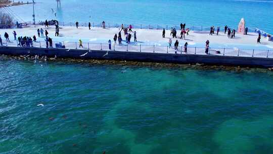 青海海南青海湖人物飞鸟航拍视频