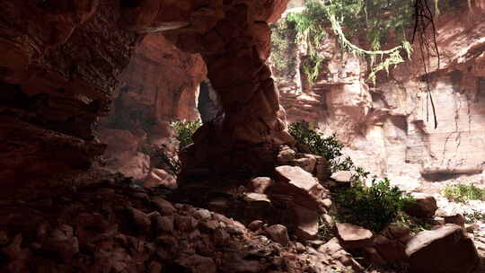 一个神秘的洞穴，有着迷人的岩石和茂盛的植