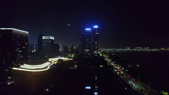 杭州滨江区城市夜景航拍4k
