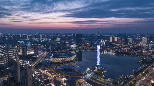 盐城聚龙湖夜景电视塔夜景城南夜景延时