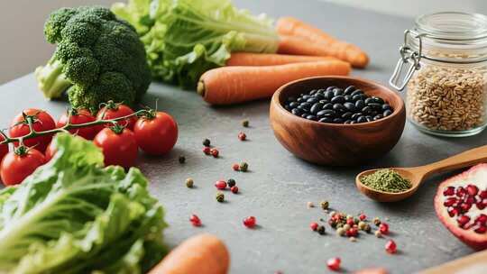 多种新鲜蔬菜和食材特写