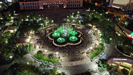 杭州武林广场八少女音乐喷泉航拍