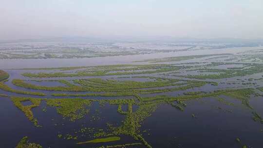 航拍饶河东安乌苏里江挠力河湿地风光