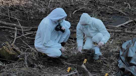 在森林警察犯罪分子中工作的法医专家收集证