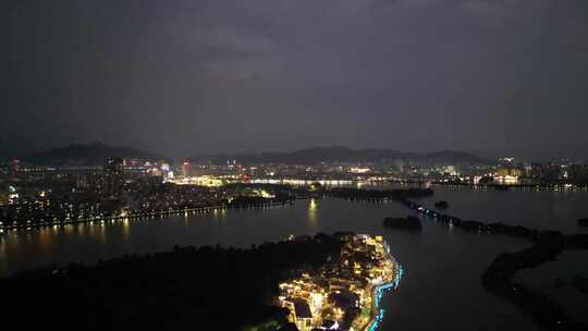 广东肇庆星湖国际湿地公园岩前村夜景