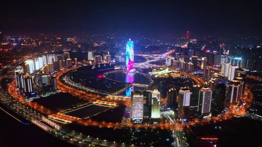 郑州CBD夜景航拍视频素材模板下载