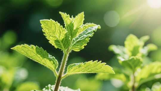 阳光下的绿色植物特写