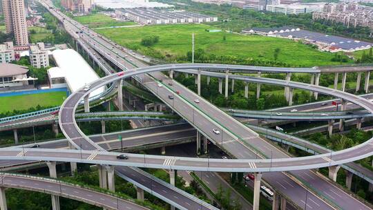 杭州滨江时代高架和彩虹快速路立交桥航拍视频素材模板下载