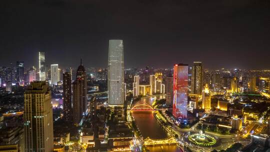 天津城市夜景灯光秀航拍延时8K