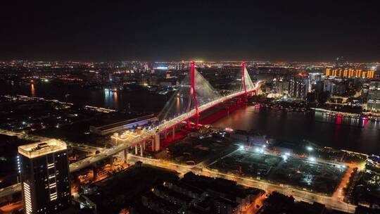 上海杨浦大桥夜景航拍风光
