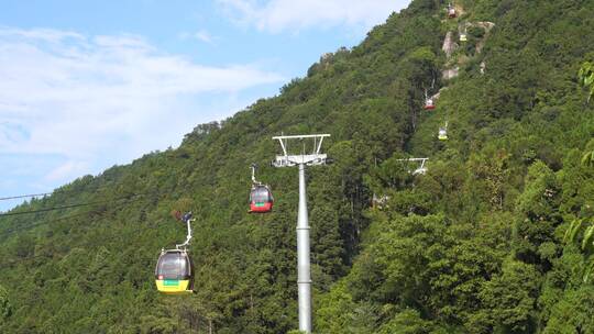 景区缆车索道观光缆车特写山上风景旅游景点