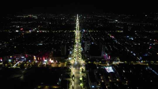 山东聊城城市夜景大景交通航拍