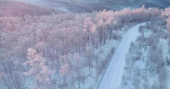 航拍大兴安岭冰雪雾凇、雪凇