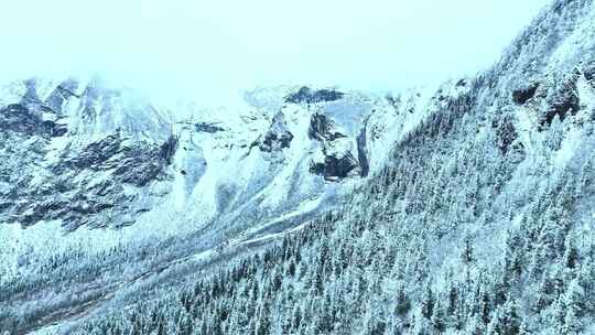 云雾缭绕的雪山自然风光全景