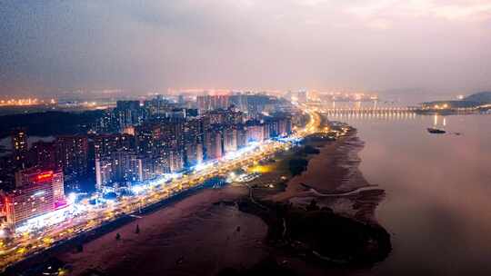 4K防城港北部湾大道北部湾大道夜景