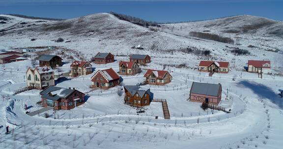 航拍内蒙古牙克石市喜桂图雪乡小镇