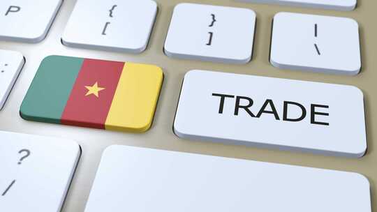 按钮3D动画上的喀麦隆国旗和贸易文本