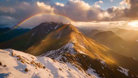 雪山彩虹壮丽自然景观