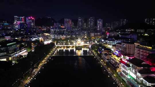 航拍贵州贵阳南明河贵阳甲秀楼夜景