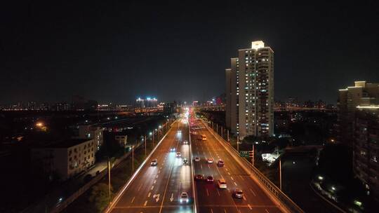 上海沪闵高架夜景航拍