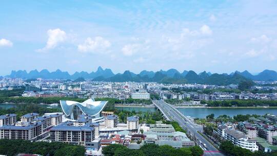 桂林市区航拍漓江风景城市风光