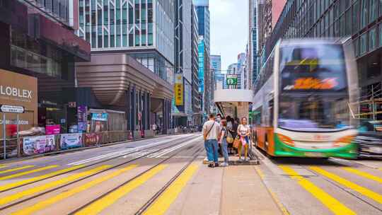 香港巴士站_香港人行道_香港车来车往延时