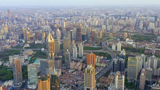 上海浦西市区人民广场城市天际线4K航拍