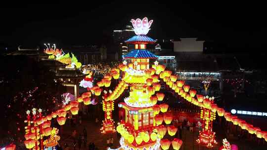 浙江绍兴新昌大佛寺春节灯会航拍