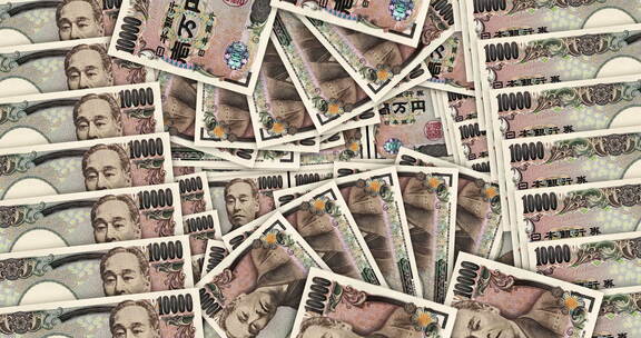 日元10000钞票在扇形马赛克图案循环中