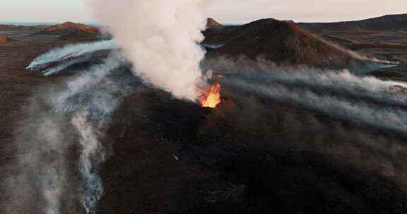 火山，喷发，熔岩，烟雾