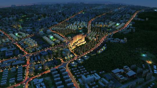 鸟瞰城市建筑区位夜景动画素材