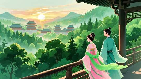 古代才子佳人 郊游约会 国风动画
