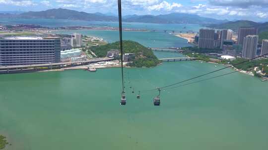 香港离岛大屿山索道缆车户外海洋城市天际线