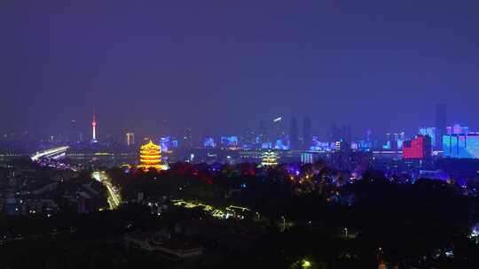 武汉黄鹤楼节日灯光秀长江两岸夜景