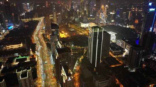 上海黄浦区延安东路夜景航拍延时城市夜晚繁