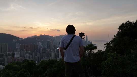 香港宝马山观景平台傍晚夕阳航拍