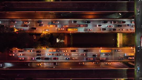 4K下班高峰期道路车流夜景航拍