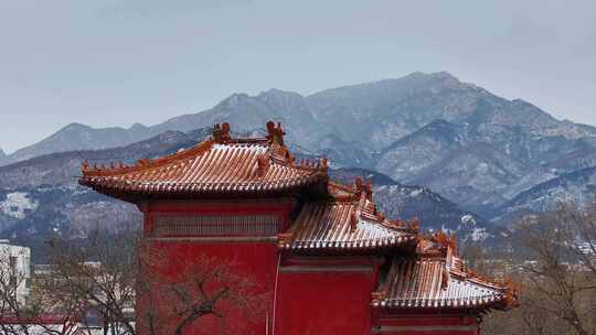 航拍岱庙雪景