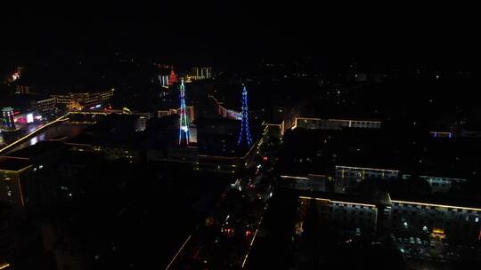 城市航拍湖南通道电视塔夜景