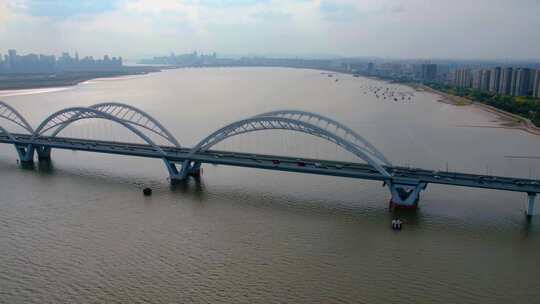 杭州钱塘江九堡大桥汽车车辆车流延时风景视