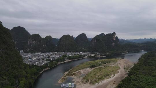 桂林漓江遇龙河风光航拍